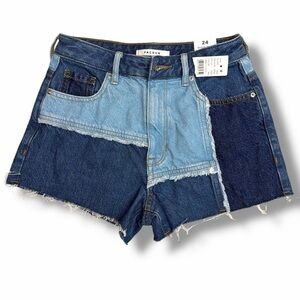 PacSun Two-Tone Patchwork Denim Shorts - Light & Dark Blue
